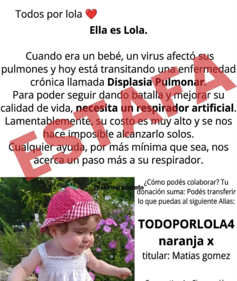 “Todos por Lola”: alertan por una falsa campaña de donaciones que circula en Cipolletti