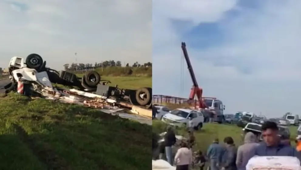 Volcó un camión cargado de pollo en la Ruta 14 y ocurrió algo inesperado